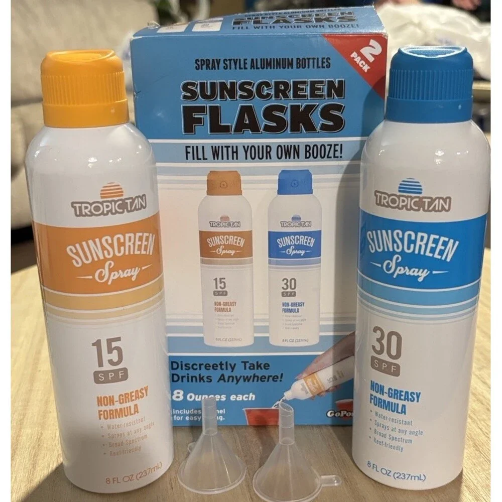 GoPong Aluminum Spray Bottle Sunscreen Flask 2 Pack (16 oz Total) - Hidden Alcoh